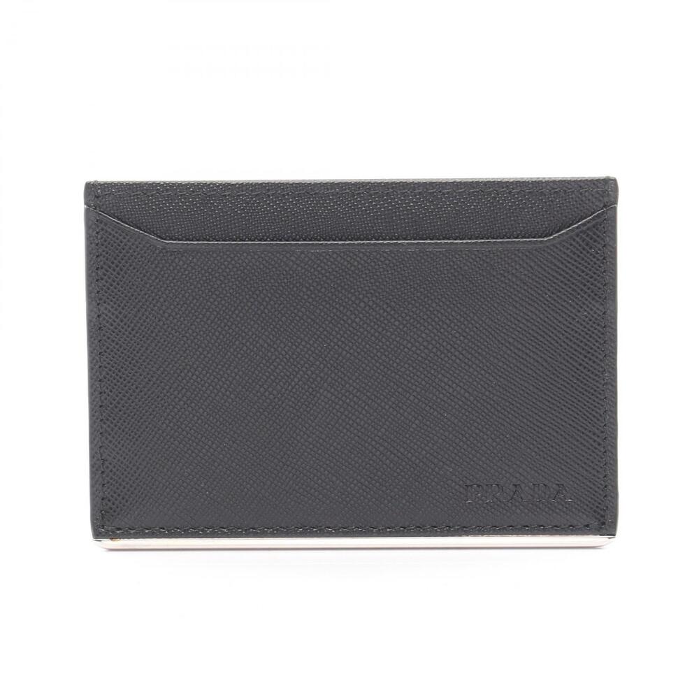 Prada Saffiano Metal Card Case Wallet Accessory Leather Black